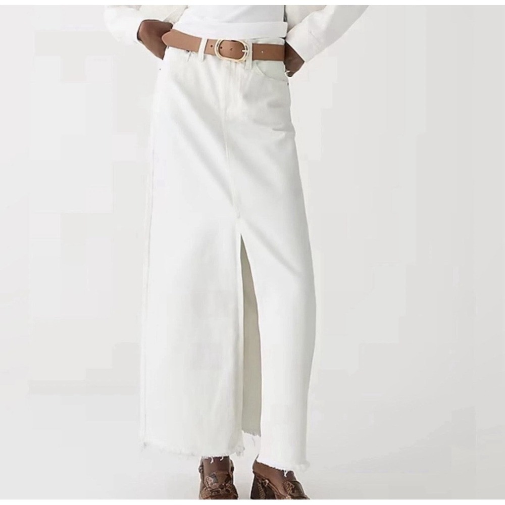 J. Crew Denim Maxi Denim‎ Skirt White High Front Slit Sz 25 Boho Cottagecore